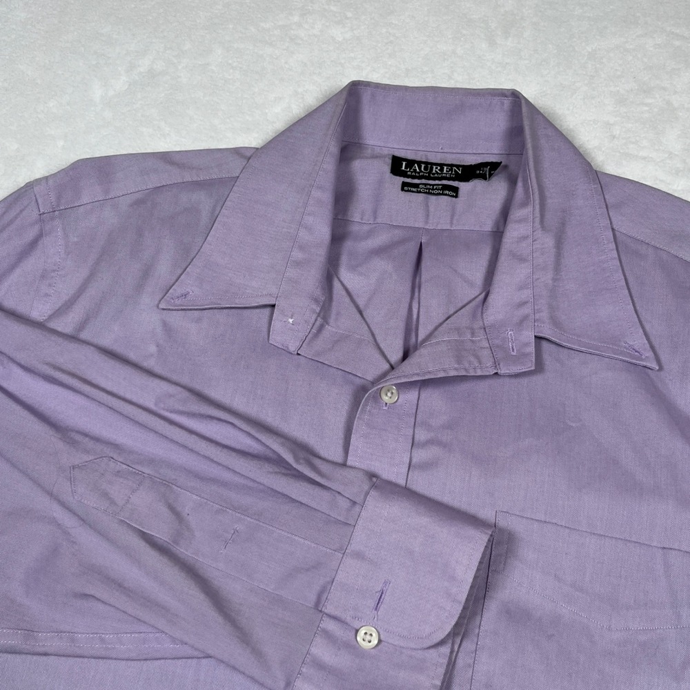 Lauren Ralph Lauren Mens Slim Fit Stretch Non Iron Dress Shirt Purple 18 34/35